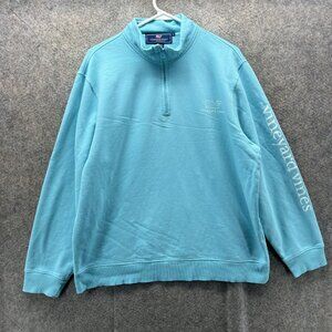 Vineyard Vines Sweatshirt Mens Large Blue 1/4 Zip Whale Logo Pullover Fleece